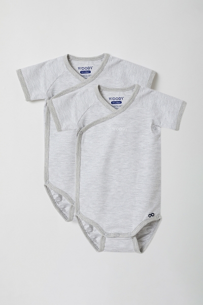 Resim Pamuklu 2’li Bebek Body-Rcs - 905-Çizgili Gri