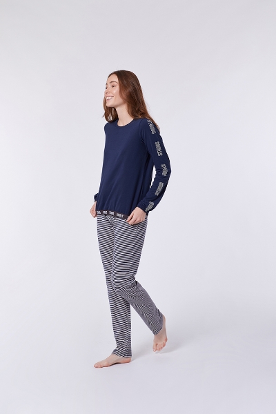 Resim Kadın Pijama-Ypb - 885-Boğa Temalı Koyu Lacivert