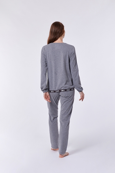 Resim Kadın Pijama-Ypb - 125-Rakun Temalı Gri Melanj