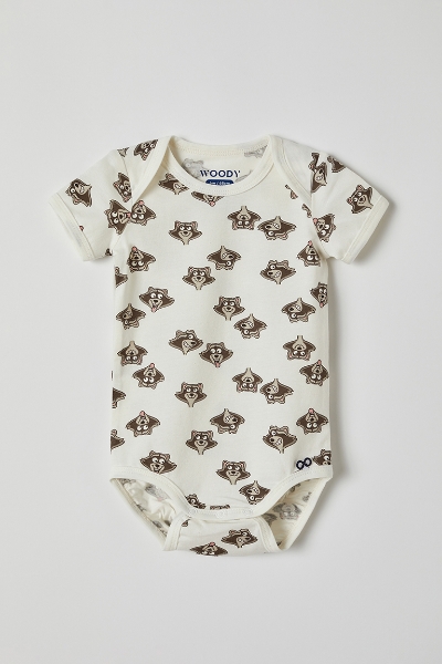 Resim Pamuklu Bebek Body-Res - 925-Rakun Baskılı Ekru