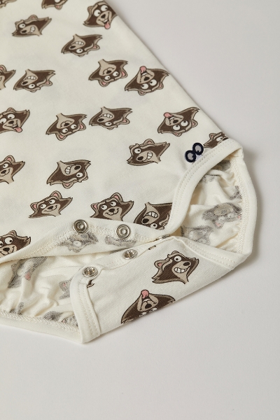 Resim Pamuklu Bebek Body-Res - 925-Rakun Baskılı Ekru