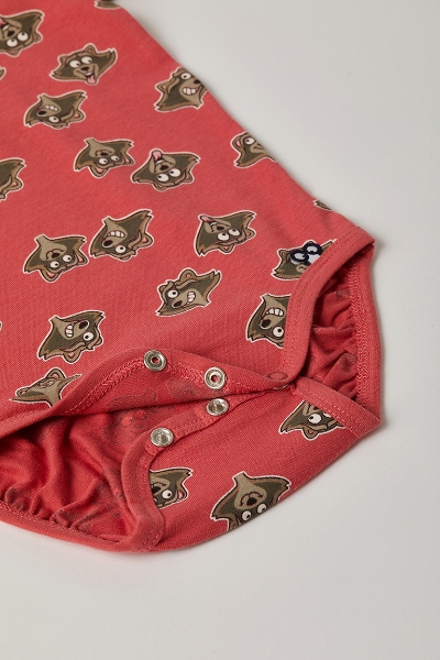 Resim Pamuklu Bebek Body-Res - 926-Rakun Baskılı Gül Kırmızısı
