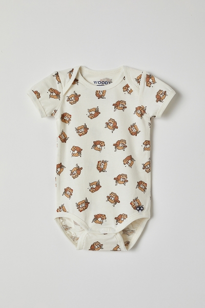 Resim Pamuklu Bebek Body-Res - 918-Boğa Baskılı Ekru