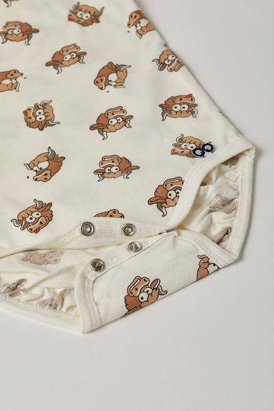 Resim Pamuklu Bebek Body-Res - 918-Boğa Baskılı Ekru