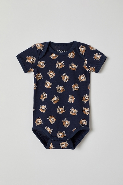 Resim Pamuklu Bebek Body-Res - 917-Boğa Baskılı Koyu Lacivert 