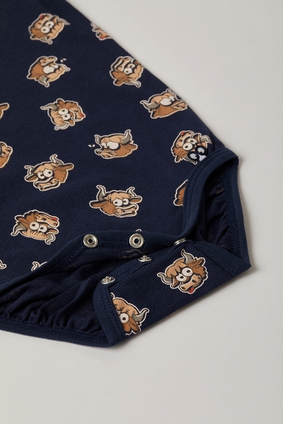 Resim Pamuklu Bebek Body-Res - 917-Boğa Baskılı Koyu Lacivert 