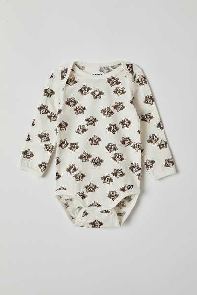Resim Pamuklu Bebek Body-Rel - 925-Rakun Baskılı Ekru