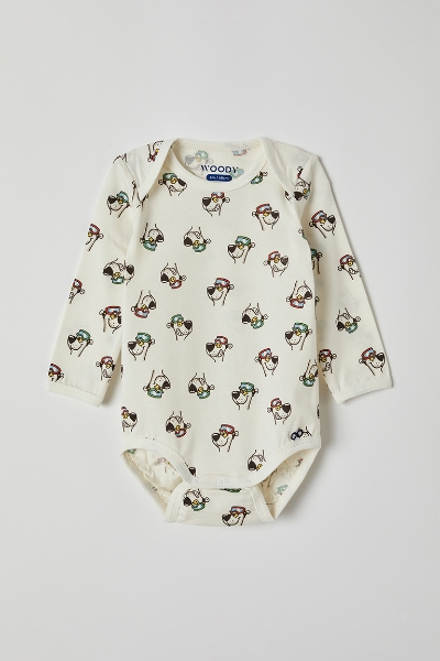 Resim Pamuklu Bebek Body-Rel - 911-Kutup Ayısı Baskılı Ekru
