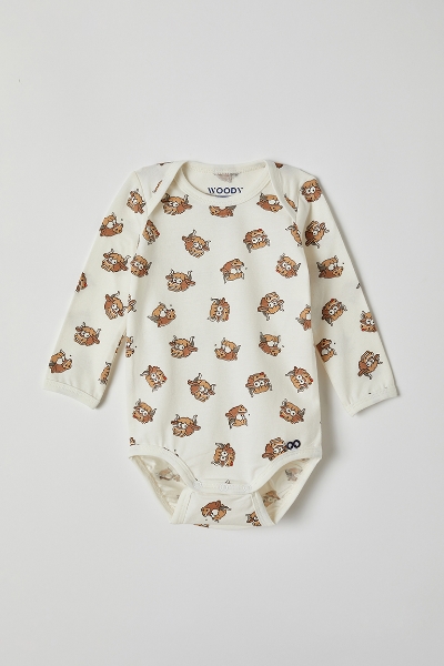 Resim Pamuklu Bebek Body-Rel - 918-Boğa Baskılı Ekru