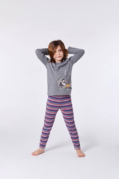 Resim 2-8 Yaş Erkek Çocuk Pijama-Plu - 125-Rakun Temalı Gri Melanj