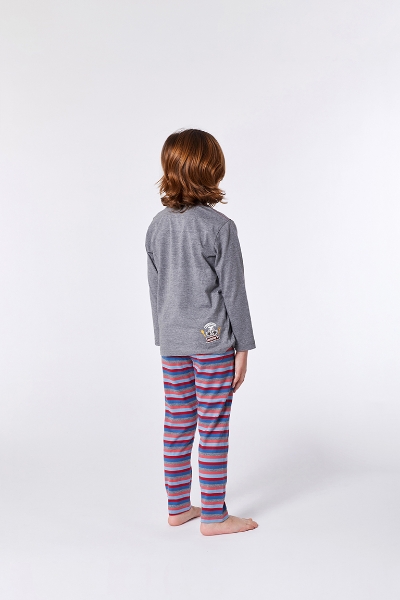 Resim 2-8 Yaş Erkek Çocuk Pijama-Plu - 125-Rakun Temalı Gri Melanj