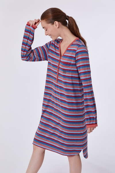 Resim Kadın Gecelik-Sıx - 904-Rakun Temalı Çizgili Kiremit