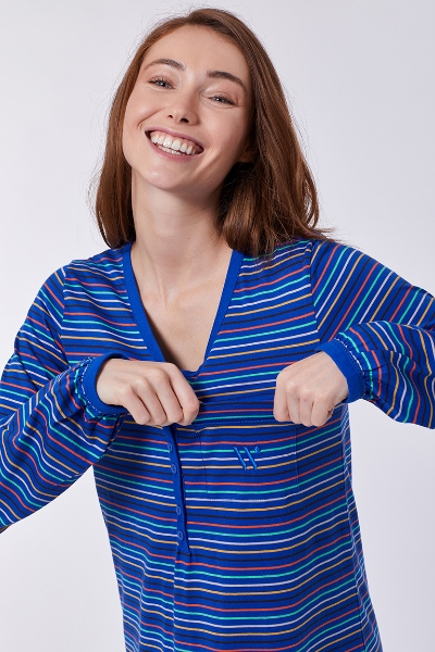 Resim Kadın Gecelik-Sıx - 900-Kutup Ayısı Temalı Çizgili İndigo Mavi
