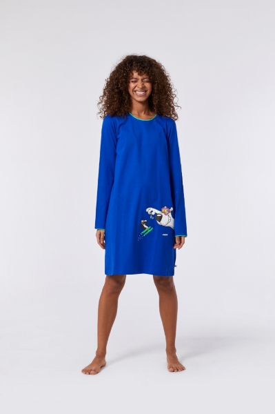 Resim Kadın Gecelik-Pol - 852-Kutup Ayısı Temalı İndigo Mavi