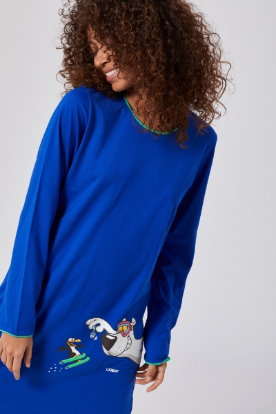 Resim Kadın Gecelik-Pol - 852-Kutup Ayısı Temalı İndigo Mavi