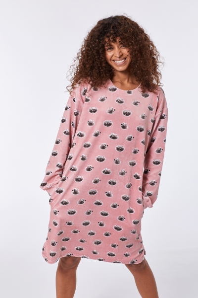 Resim Kadın Gecelik-Nıl - 929-Rakun Baskılı Pembe