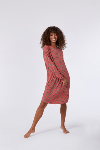 Resim Kadın Gecelik-Dzf - 926-Rakun Baskılı Gül Kırmızısı