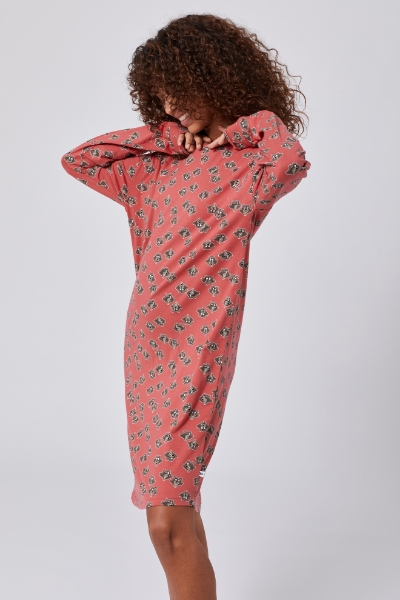 Resim Kadın Gecelik-Dzf - 926-Rakun Baskılı Gül Kırmızısı