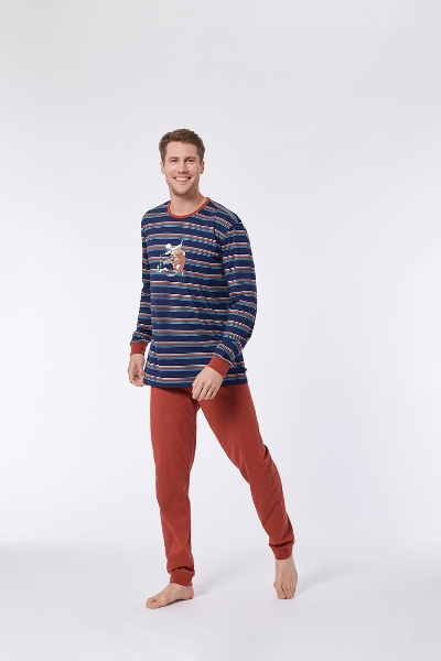 Resim Erkek Pijama-Plc - 901-Boğa Temalı Çizgili Koyu Lacivert