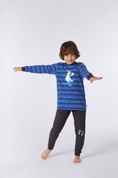 Resim 2-8 Yaş Erkek Çocuk Pijama-Plc - 900-Kutup Ayısı Temalı Çizgili İndigo Mavi