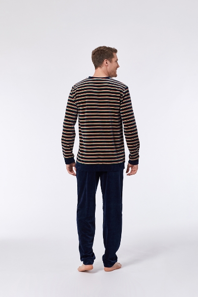 Resim Kadife Erkek Pijama-Mvl - 934-Kutup Ayısı Temalı Çizgili Sütlü Kahve