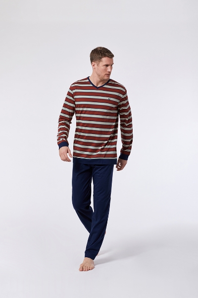Resim Erkek Pijama-Mvl - 940-Boğa Temalı Çizgili Kırmızımsı Kahve