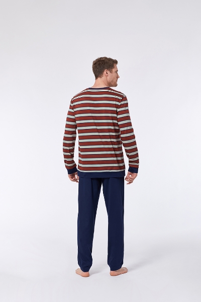 Resim Erkek Pijama-Mvl - 940-Boğa Temalı Çizgili Kırmızımsı Kahve