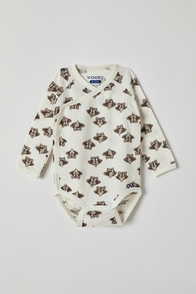 Resim Pamuklu Bebek Body-Rcl - 925-Rakun Baskılı Ekru