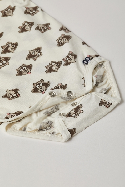 Resim Pamuklu Bebek Body-Rcl - 925-Rakun Baskılı Ekru