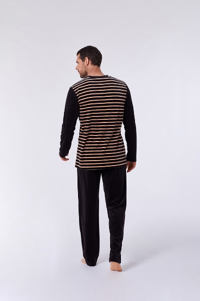 Resim Kadife Erkek Pijama-Mrl - 934-Kutup Ayısı Temalı Çizgili Sütlü Kahve