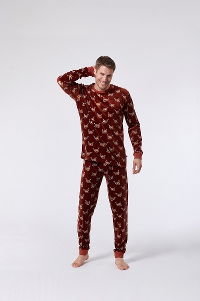 Resim Erkek Pijama-Plc - 921-Boğa Baskılı Tarçın Kırmızısı