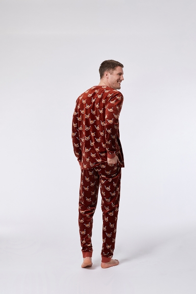 Resim Erkek Pijama-Plc - 921-Boğa Baskılı Tarçın Kırmızısı