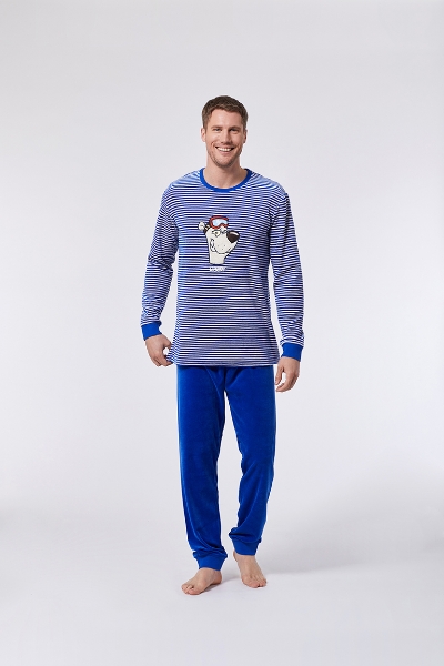 Resim Erkek Pijama-Plc - 912-Kutup Ayısı Temalı Çizgili Ekru