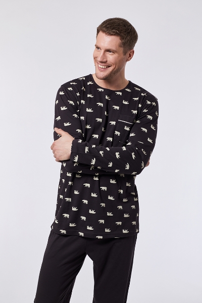 Resim Erkek Pijama-Mrl - 939-Kutup Ayısı Baskılı Klasik Kahverengi