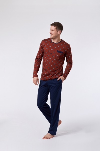 Resim Erkek Pijama-Mrl - 962-Boğa Baskılı Kırmızımsı Kahve