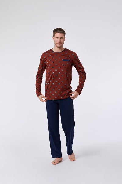 Resim Erkek Pijama-Mrl - 962-Boğa Baskılı Kırmızımsı Kahve