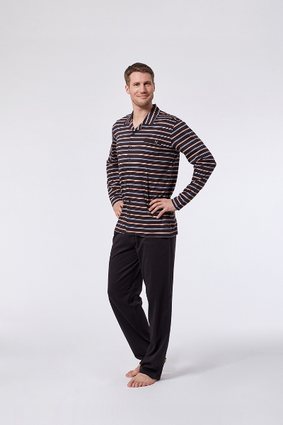 Resim Erkek Pijama-Mbt - 937-Kutup Ayısı Temalı Çizgili Klasik Turuncu