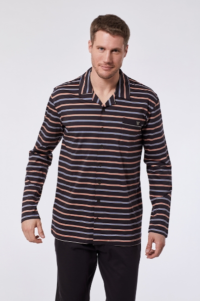 Resim Erkek Pijama-Mbt - 937-Kutup Ayısı Temalı Çizgili Klasik Turuncu