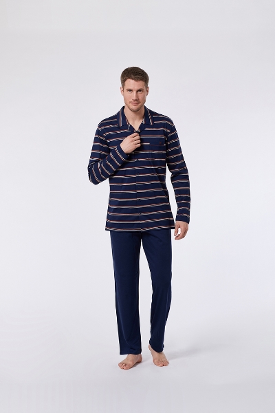Resim Erkek Pijama-Mbt - 961-Boğa Temalı Çizgili Klasik Lacivert