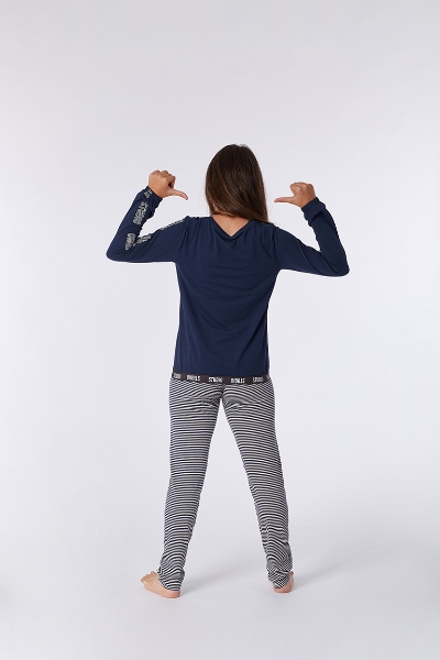 Resim 2-8 Yaş Kız Çocuk Pijama-Ypb - 885-Boğa Temalı Koyu Lacivert