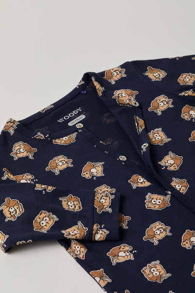 Resim Bebek Tulumu-Onb - 917-Boğa Baskılı Koyu Lacivert 