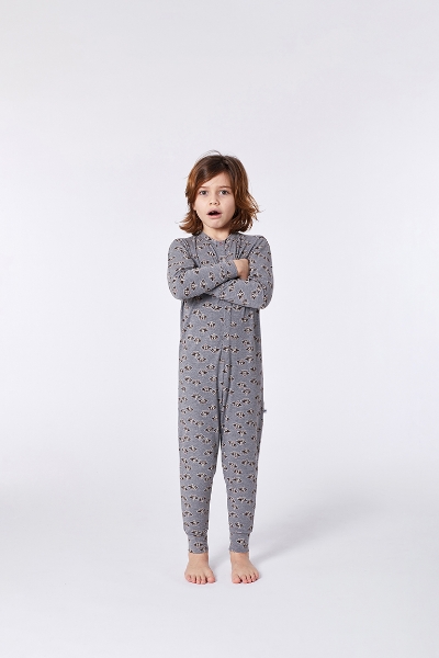 Resim Pamuklu Unisex Tulum-Onb - 924-Rakun Baskılı Gri