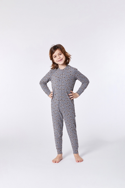 Resim Pamuklu Unisex Tulum-Onb - 924-Rakun Baskılı Gri