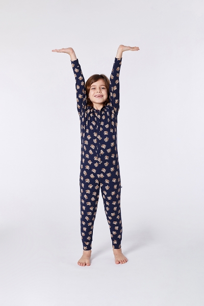 Resim Pamuklu Unisex Tulum-Onb - 917-Boğa Baskılı Koyu Lacivert 