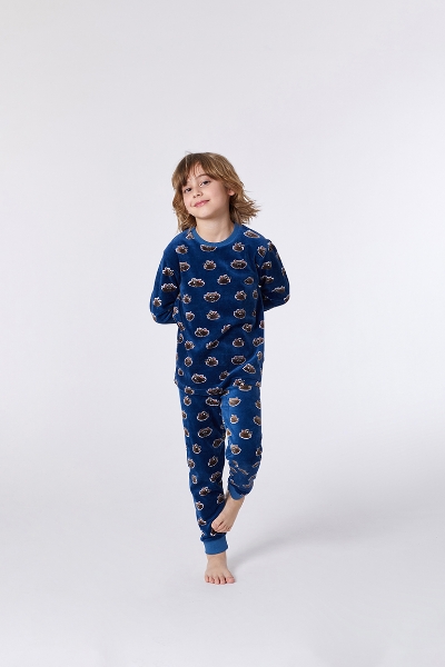 Resim 2-8 Yaş Erkek Çocuk Pijama-Plc - 928-Rakun Baskılı Koyu Mavi