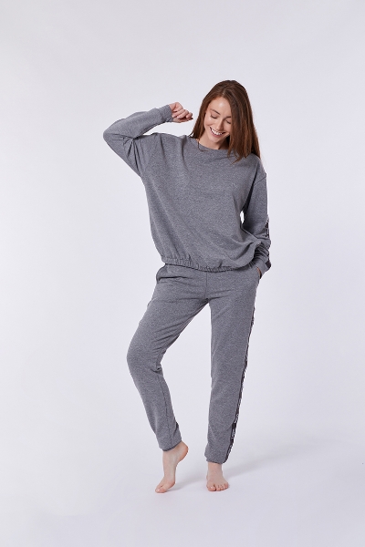 Resim Sweatshirt-Yla - 125-Rakun Temalı Gri Melanj