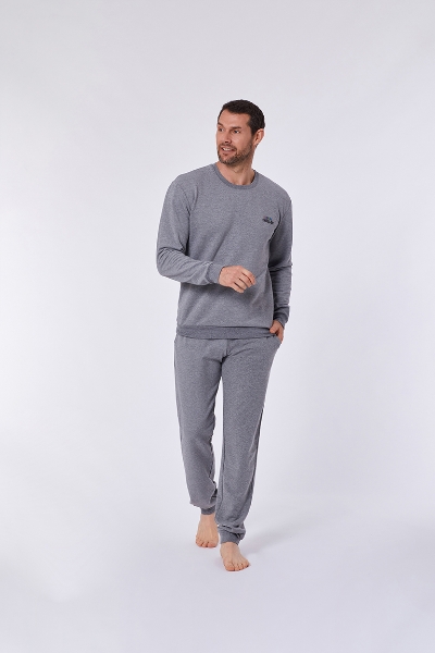 Resim Sweatshirt-Qld - 125-Rakun Temalı Gri Melanj