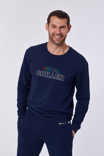 Resim Sweatshirt-Qld - 885-Boğa Temalı Koyu Lacivert