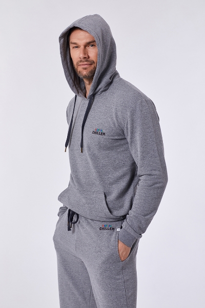 Resim Kapüşonlu Sweatshirt-Qle - 125-Rakun Temalı Gri Melanj