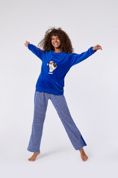 Resim Kadın Pijama-Pdv - 852-Kutup Ayısı Temalı İndigo Mavi